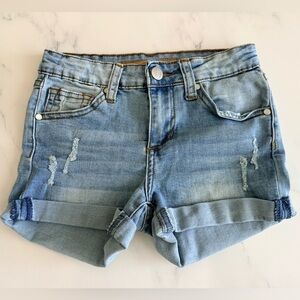 Joe's Jeans Light Blue Distressed Rolled Hem Shorts with adjustable waist